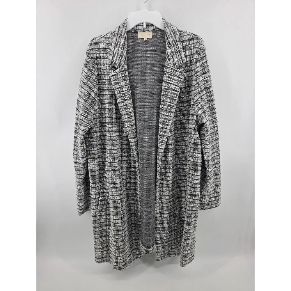 Melloday Black White Plaid Tweed Open Front Cardigan 2X